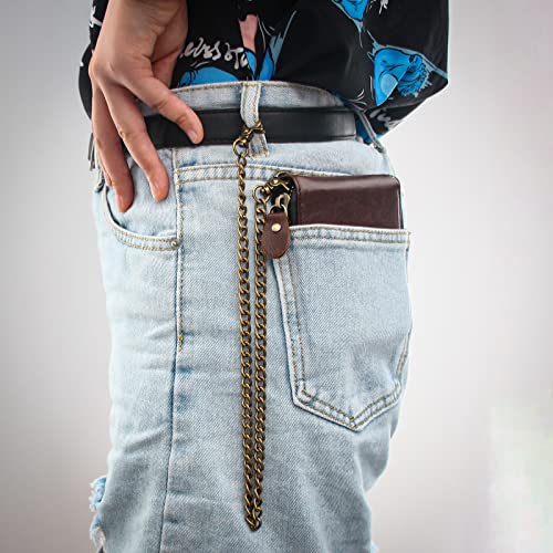 Image of boshiho Genuine Leather Bifold Chain Wallet for Men RFID Blocking | Heavy Duty Steel Anti-Theft Chain & 2 Zipper Coin Purse. Perfect for Bikers, Daily Commute, Gift for Dad /Husband