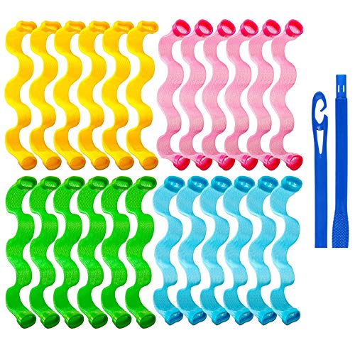 24 Pieces Magic Hair Rollers No Heat Hair Curlers Wave Styles with 3 Pieces Styling Hooks for Women Girls Long Hair Most Hairstyle Styling Tools