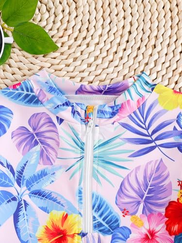 Image of Girls Rash Guard Swimsuit Set UPF 50+ Long Sleeve Two Piece Swimwear Half Zip with Skirt Bottom for Kids 3-10Y
