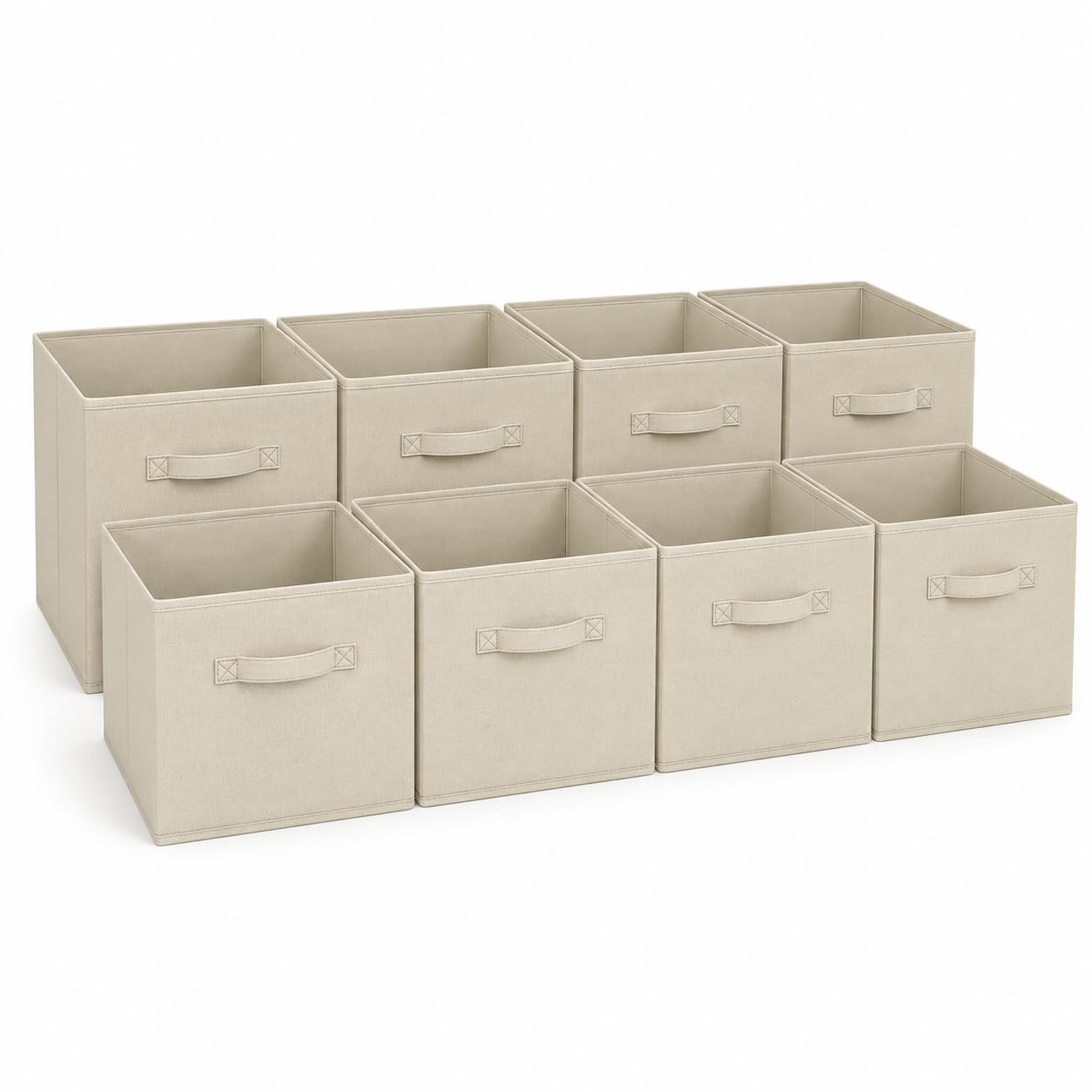 LN COZY CORNER Foldable Cube Storage Boxes with Handles, 27x27x28cm Fabric Organiser Baskets for Home, Office, Nursery, and Closet Organisation (Beige, 8-pack)