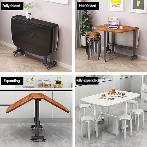 Table de salle à manger pliable extensible plateau rond en bois - 6