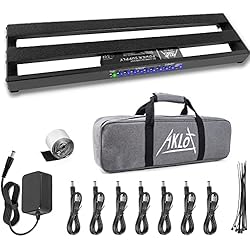 AKLOT Pedalera de Guitarra con Fuente de Alimentación Incorporada Pedalera de Efectos Aleación de Aluminio 48,5 x 13x 4,3cm Negro con Bolsa, Cable de Pedal, Velcro