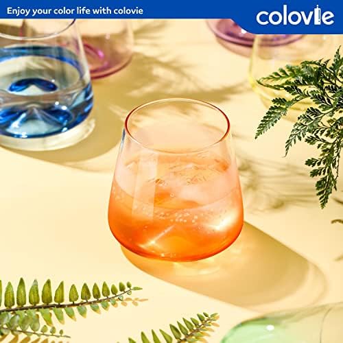 Colovie Stemless Wine Glasses Set of 6, Coloured Wine Glasses, Ingesting Glasses Set, Distinctive Wine Glass, Colourful Brief Tumbler, No Stem Massive 13.5oz, Pink Wine, White Wine, Cocktail, Stand up to Chilly&Sizzling 6