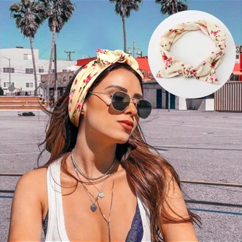 Image of DRESHOW 6 PCS Adjustable Headbands for Women Knotted Headbands Elastic Non-Slip Fashion Hair Bands for Workout Sports Running Yoga