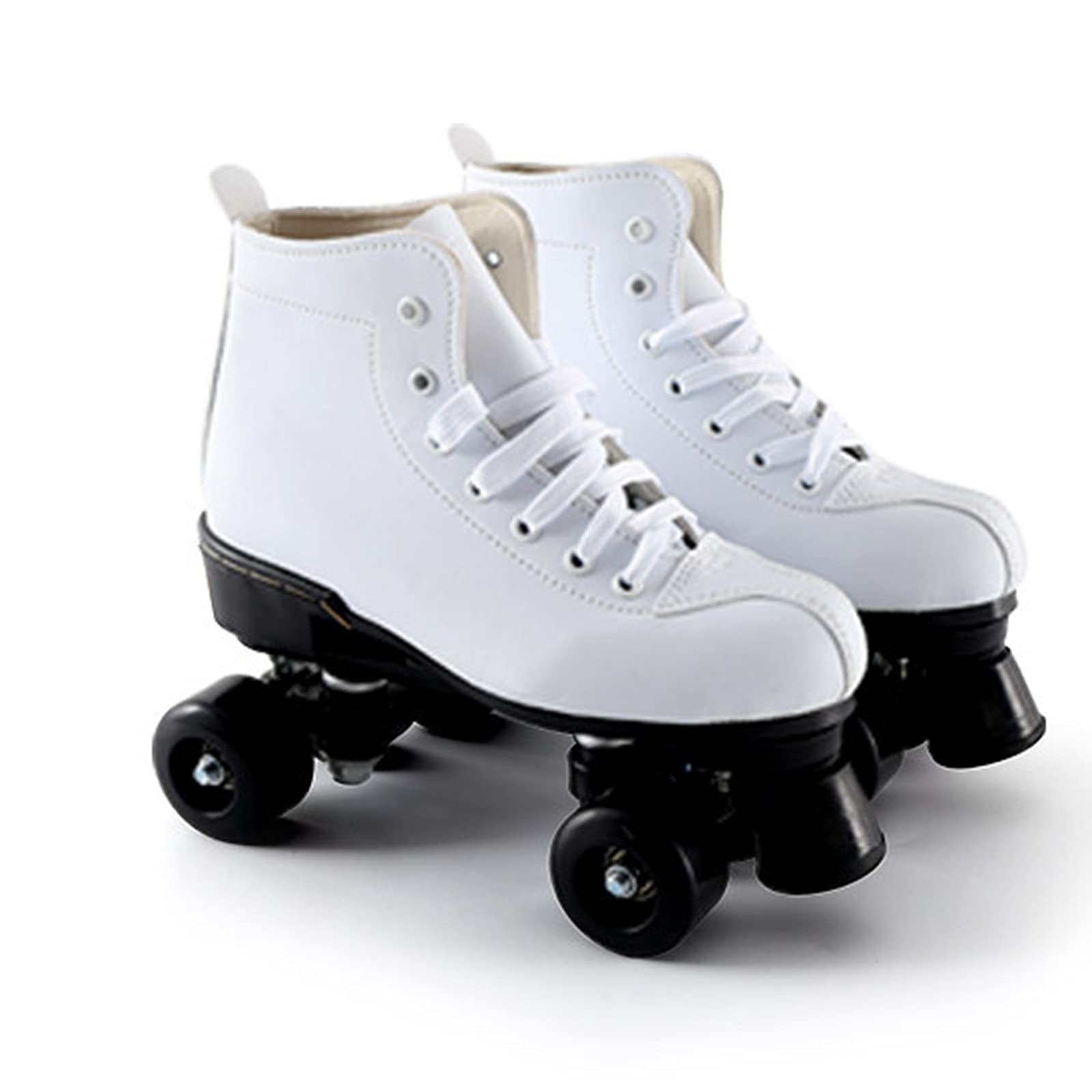 Rollers Quad avec Roues PU Résistantes à l'usure, Patins à roulettes Classiques High-Top Artistique pour Enfants Débutants Filles Garçons, Adultes, Hommes et Femmes,Blanc,EU35/ UK3