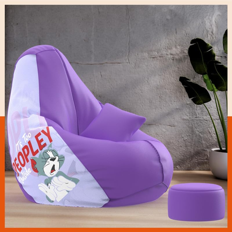 with Beans Filled 4XL VibeBoost Premium Bean Bag with Free Cushion and Footrest - Official : Solitude Bliss Combo (Matching Color : Regular, Peopley-Lavender)-image-6