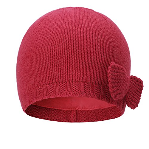 Vivobiniya Toddler Baby Girl Lovely Bowknot Knit Hats Baby Hats 6m-4years Old (1-2years Old(Head Circumference 18.8-19.6in), red)