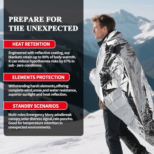 Image of Emergency Rain Poncho(4-Piece) and Thermal Blanket (6-Piece),Outdoor Emergency Poncho and Mylar Blanket Liner,Waterproof Space Mylar Blankets and rain Poncho for Camping or Car Emergencies