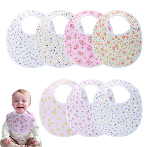 Image of lazyrhino Soft and Absorbent Baby Bibs,Flower Pattern,Adjustable,unisex,Pack of 7 (multi02)
