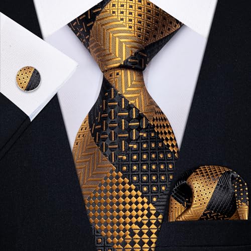 Image of YourTies Striped Plaid Ties for Men Silk Formal Necktie Set | 3.15 inch(8cm) Woven Jacquard Mens Ties with Necktie Pocket Square Cufflink Tie Clip Lapel Pin for Wedding Business Party