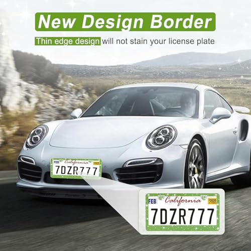 Image of Amiss Bling License Plate Frame for Women, 2Pack Rhinestone Handcrafted Crystal Premium Stainless Steel, Stainless Steel Car Decorative Accessories with Diamond Sparkle Glitter Caps (Green)