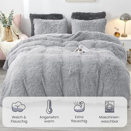 Sacebeleu Kissenbezug 40x80cm 2er Set Plüsch Biber Flanell Flauschig Zierkissenbezug Kissenhülle Doppelpack Grau Hellgrau Winter… – Ansicht 2
