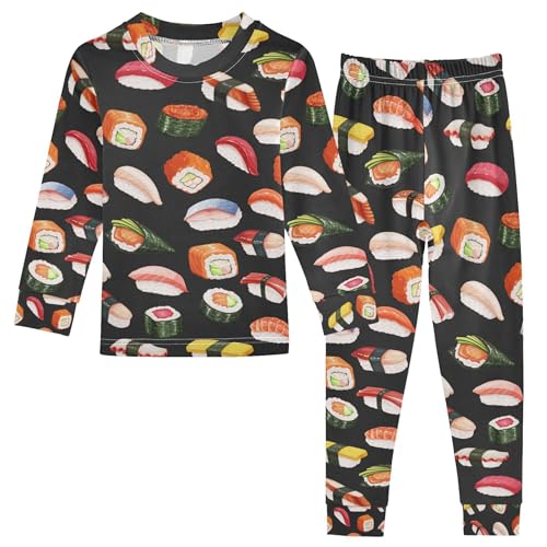 Japanese Food Sushi Pajama Sets Long Sleeve Top with Pants Cotton Soft Sleepwear 2 Piece Pjs Set, 6 Years Old