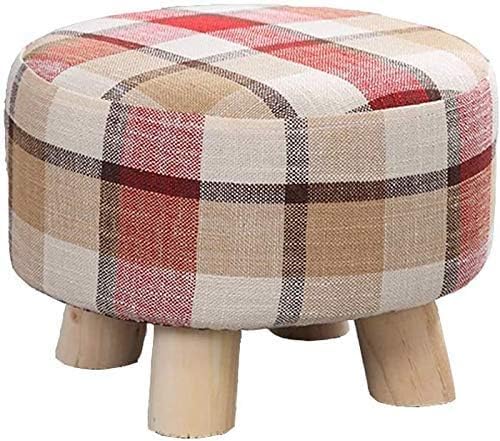 Repose-pieds ottoman en bois massif et lin bleu foncé de 25 cm