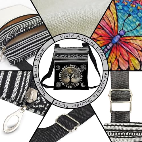 Image of Moon Tree of Life Messenger Bag Small Ethnic Pattern Printed Adjustable Strap Crossbody Zipper Pouch Moon Tree of Life Phone Organizer Wallet Cute Shoulder Handbag for Women
