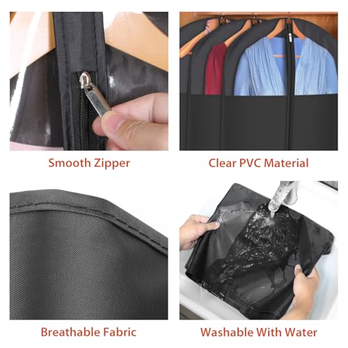 Image of Univivi Long Garment Bags for Hanging Clothes, 54 inch Dress Bags for Gowns Long for Closet Storage with Large Visible Window for Long Suits, Coats, Dresses, 6 Pack, Black