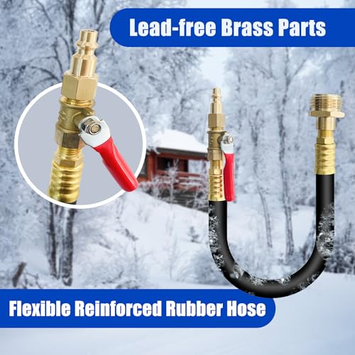 Image of RV Winterizing Kit, 16 Inch Sprinkler Blowout Hose Adapter Kit with Shut Off Valve, Air Compressor Quick Connect Water Blowout Fitting Plug for Boat Camper Travel Trailer