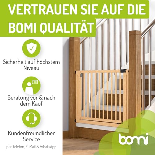 BOMI Türschutzgitter Miko PEFC geprüftes Buchenholz | Ohne Bohren | 90° Stop |Tuerschutzgitter XXL Durchgang | Treppengitter zum Klemmen für Baby | Breite: 71-79 cm