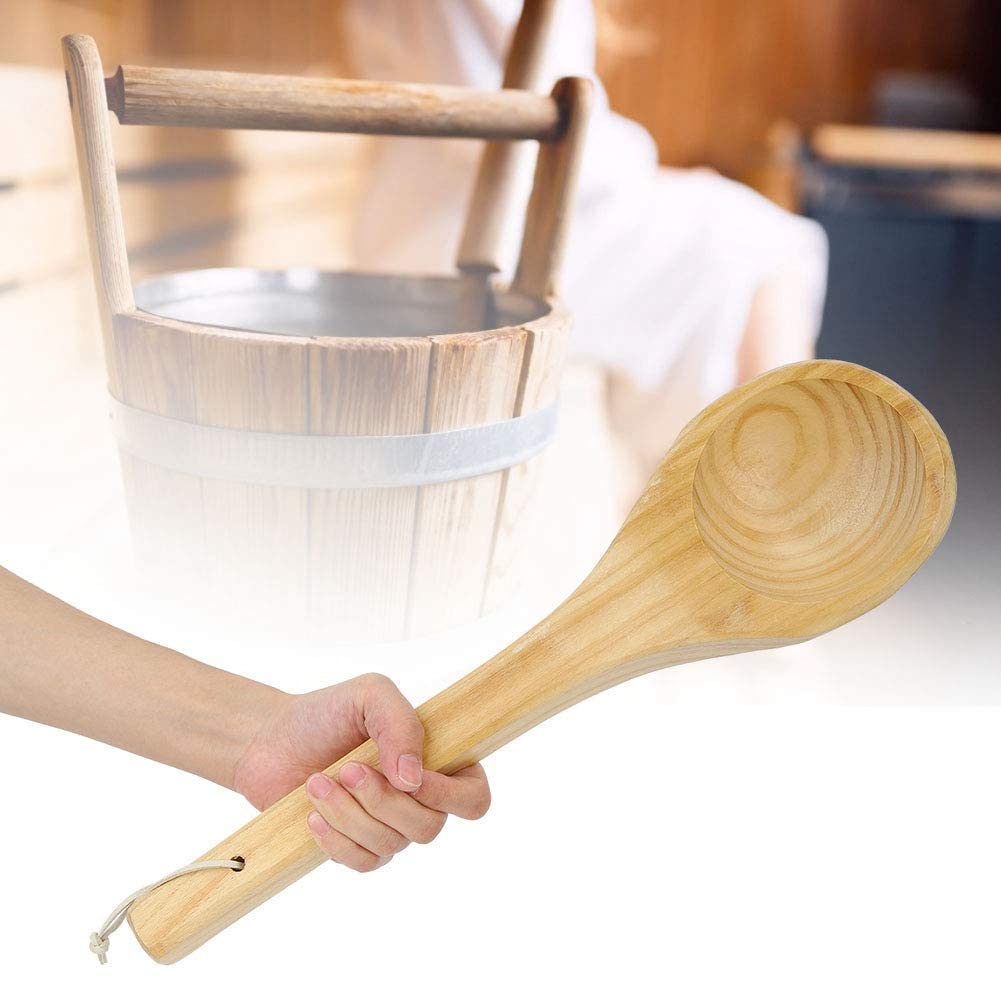 Seau de Sauna avec truelle, Seau et louche en Bois Faits à la Main, Louche de Sauna, Accessoires en Bois de Seaus de Saunas de cuillère de Trempette d'eau de Saunas, 15,3 Pouces