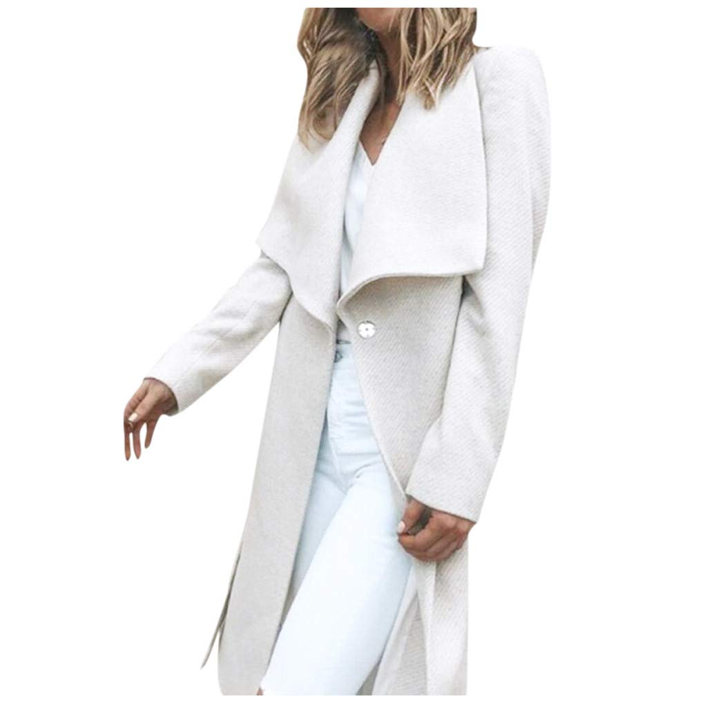 Women Winter Wool Coat Elegant Button Windbreaker Long Trench Classic Parka Spring Warm Jacket Ladies Long Sleeve Cardigan Top Outerwear Overcoat Plus Size White