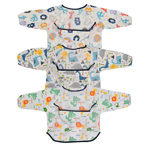 TIMESETL 3 stks Baby slabbetjes met mouwen Waterdichte Voeden slabbetjes Schort Slabbjes Baby Dribble slabbetjes voor Kids Voeden Kunst Craft Schilderen voor Baby Peuter 6 Maanden tot 2 Jaar Oud