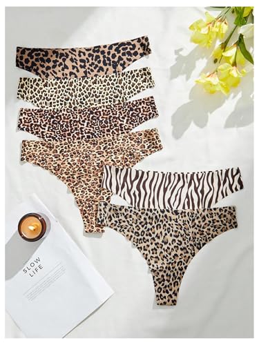 Women's 6 Pack Seamless Thongs Sexy Leopard Print Panties G-String Cheeky Underwear Low Rise Cheetah Print Thongs2