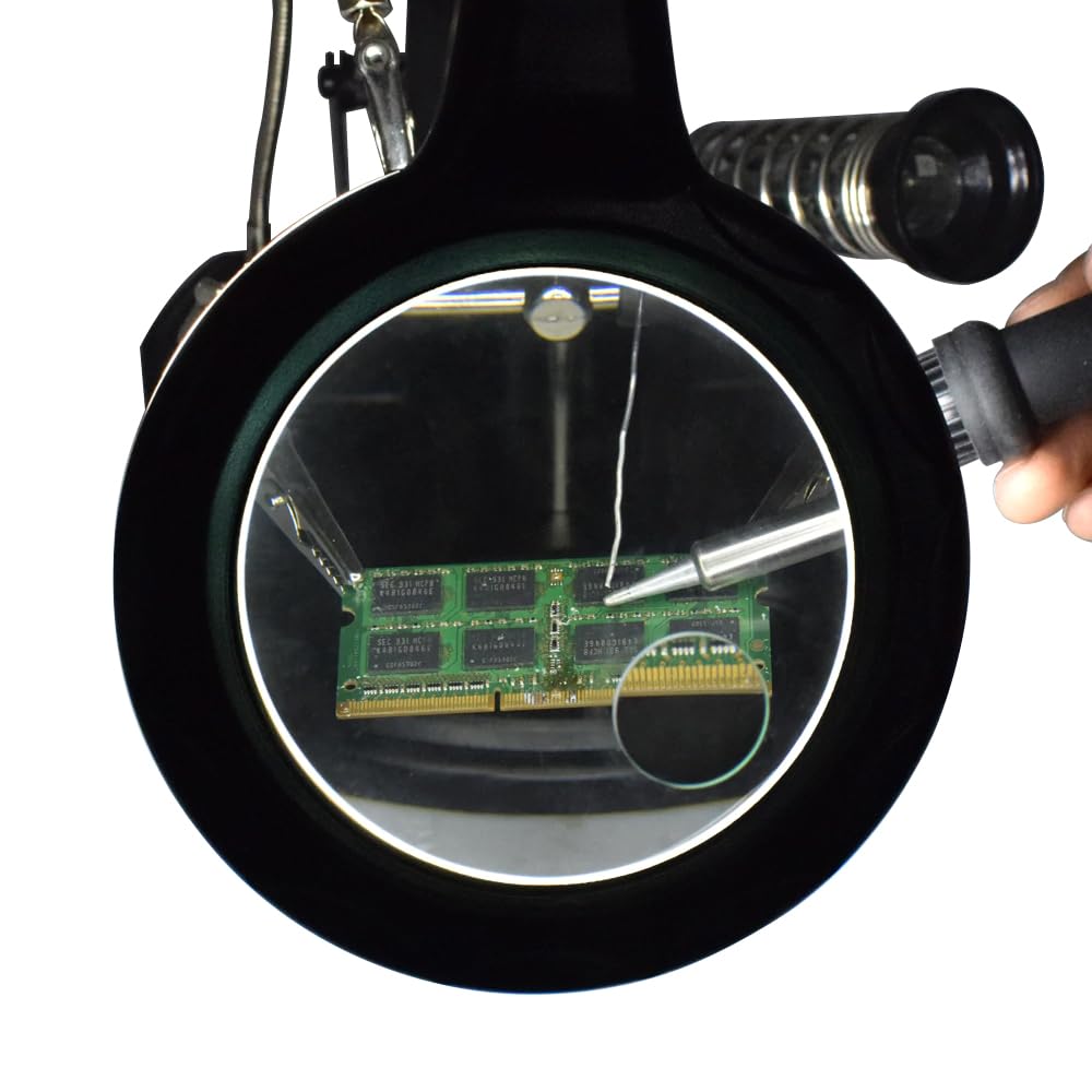 MMOBIEL Troisième main Robuste avec Loupe 2.5X à 4X, Lampe LED, Support Fer à souder avec Pinces et clips de soutien