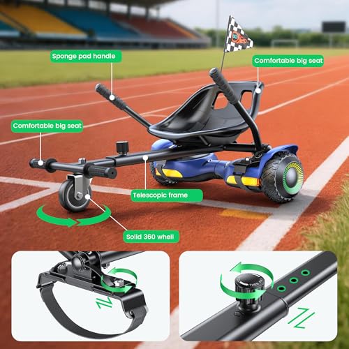 Image of Gyroor G13 Hoverboard with Seat Attachment 6.5 inch All-Terrain Go Kart | LED Lights, Bluetooth Speaker, UL2272 Certified, Adjustable Frame, 7.75 MPH Max Speed, Hoverboard for Kids and Adults