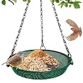 VIHSIPR Hanging Bird Feeder for Outdoors – 9 in Metal Mesh Bird Feeder Tray Platform for Finches, Chickadees & Small Birds, Green