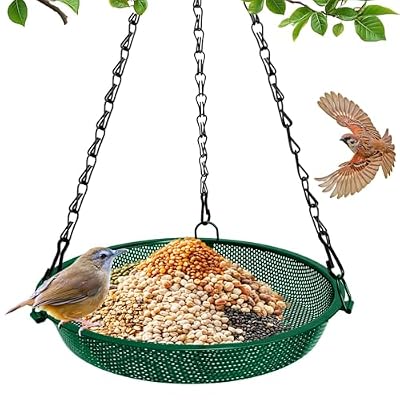 VIHSIPR Hanging Bird Feeder for Outdoors – 9 in Metal Mesh Bird Feeder Tray Platform for Finches, Chickadees & Small Birds, Green