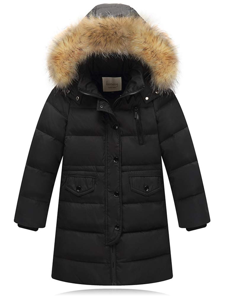Odziezet Boys Black Faux Fur Hood Down Coat Kids Girl Puffer Padded Long Parka Jacket Outwear 2-13 Years