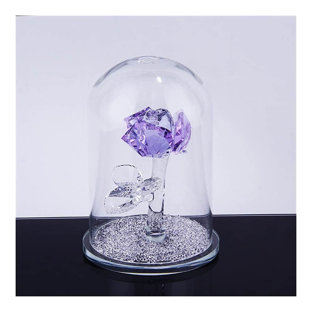 Décoration fengshui maison avec fleur de cristal de rose sous cloche