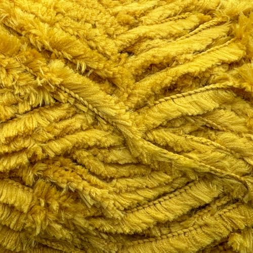 Image of Plush Faux Fur Bulky Yarn, Super Soft Fluffy Fuzzy for Knitting Crocheting Crafting, 100 Gram (3.53 Ounces) 109 Yards (100 Meters) (Mustard)