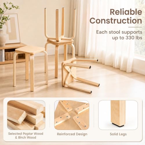 Image of COSTWAY 18-Inch Stackable Wooden School Stools Set of 4, Natural