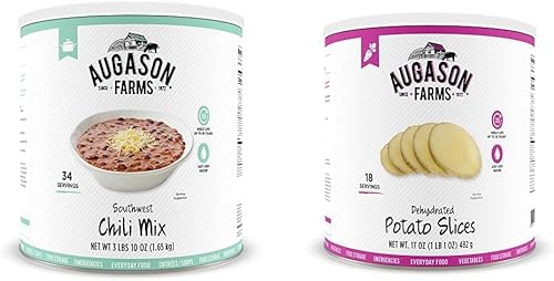 Augason Farms Southwest Chili Mix Peso neto 3 libras 10 oz (1.65 kg) y rodajas de papa deshidratadas 1 libra