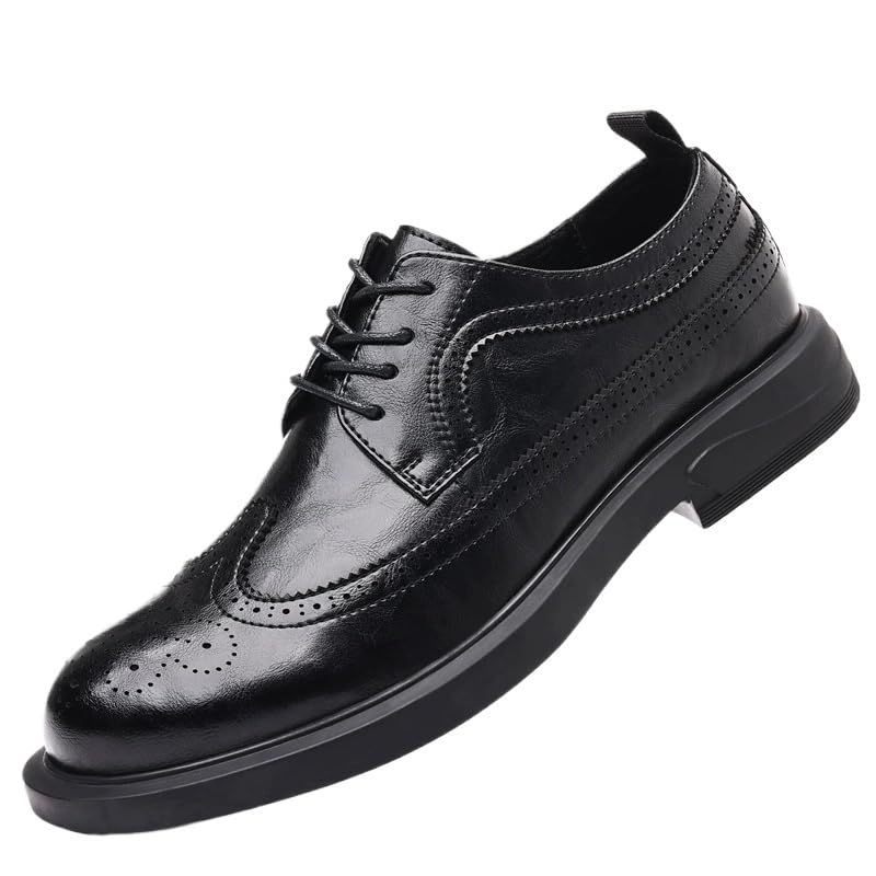 Mens Business Leather Brogue Dress Shoes Lace-Up Casual Large Toe Footwear
