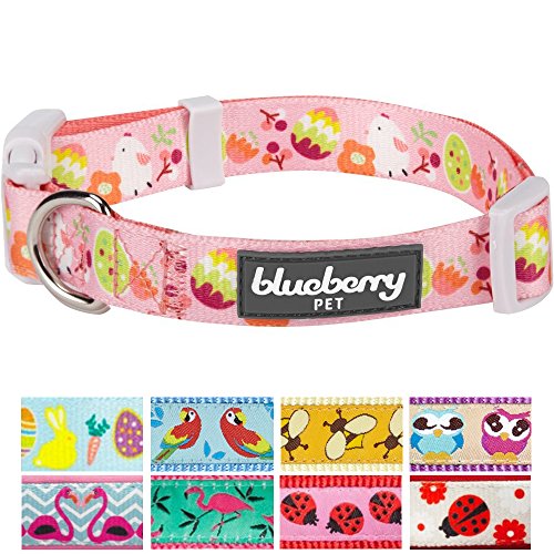 Blueberry Pet 10 Patterns Easter Spring Chick Print Designer Adjustable Dog Collar in Baby Pink, Medium, Neck 14.5'-20'