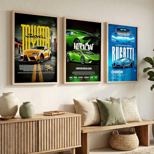 Image of kotart Big Sports Cars Framed Posters Gift Items for Boys Room Wall Decoration Bedroom Living Room Office Studio Decor | Car Poster Frame for Wall Decor Set Of 3 Size | Design 947 Beige (20x30 Inch)