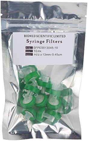 Syringe Filters PES (Polyethersulfone) 13mm Diameter 0.45 um Pore Size Non Sterile Pack of 10