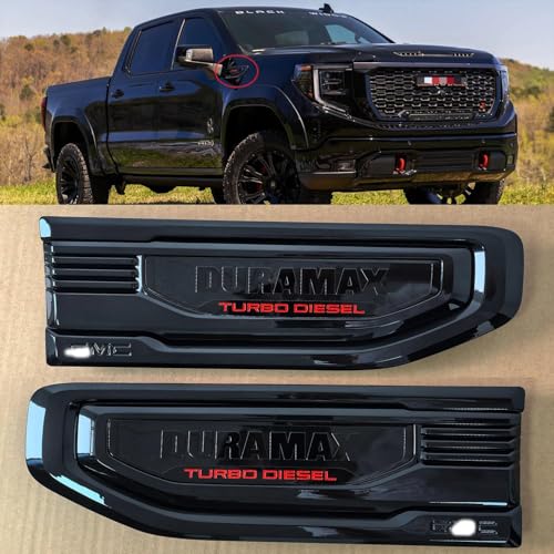 Image of 2pack OEM 2019-2026 Duramax Truck Turbo Vent Emblem Right Left 3D Nameplate Badge Replacement for Sierra 1500 86532091 (Gloss Black Red)