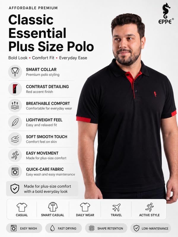 Image of EPPE Men's Plus Size Polo T-Shirt |Regular Fit, Stretchable Micropolyester Half Sleeve T-Shirt for Men|Casual & Sports Wear