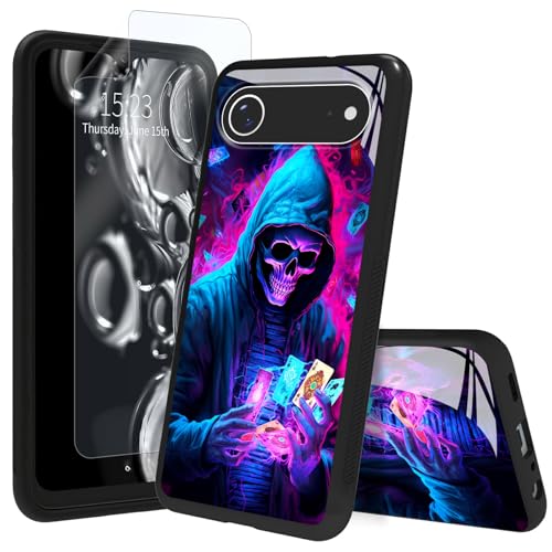 ACWDMKH for iPhone Air Case,for iPhone Air Case with Screen Protector Tempered Glass Back & Shockproof TPU Bumper Scratch-Resistant Heavy Duty Cute Slim Cover for Women,Glitter Skull Men