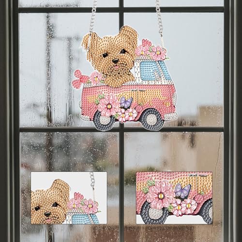 Image of AiYuanzsh Yorkshire Terrier Dog Diamond Art Hanging Kit for Adults, Special Shaped Crystal DIY Acrylic Diamond Painting Sun Catcher, Window Pendant Craft Home Decor Gift for Dog Lovers
