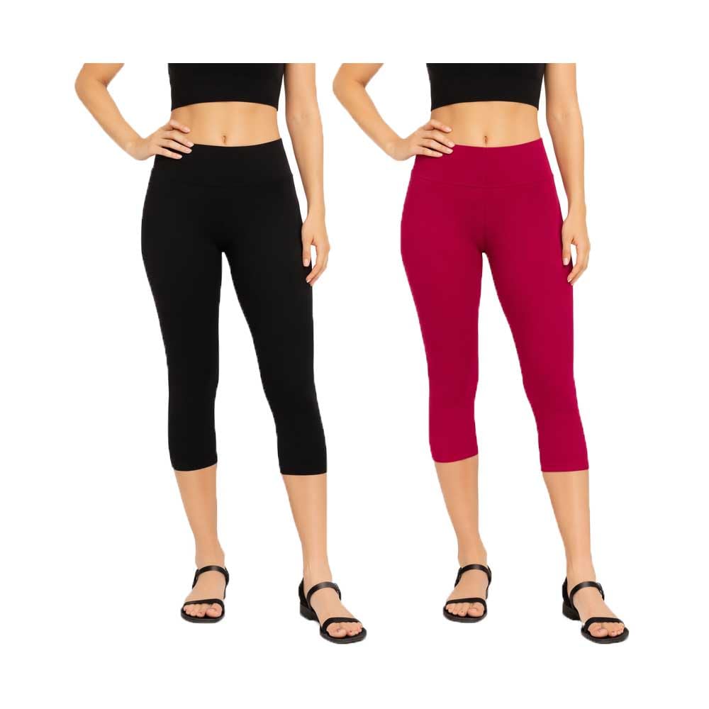 brand flex Women’s 3/4 Length Slim Fit Mid Waist Stretchable Capri Pants for Women |Capri for Gym, Yoga, Running, Lounge, Home & Travel (Black, Pink) 2Pack-picture-19