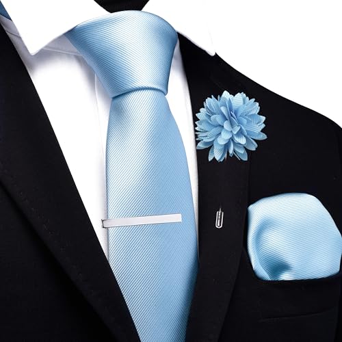 Image of Branduce 3.15 inch（8cm） Solid Formal Tie and Pocket Square Plain Necktie Lapel Pin and Tie Clip Set for Men