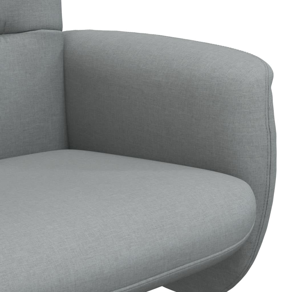 Fotel relaksacyjny z podnóżkiem, jasnoszara tkanina, regulowana, obrotowa, z funkcją leżenia, ergonomicznie wyściełana, do salonu, biura, kącika do czytania, kominka, do