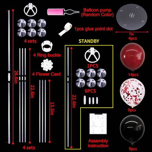 Image of TONIFUL 4 Set Black Wine Red Balloon Stand Balloon Centerpieces for Table