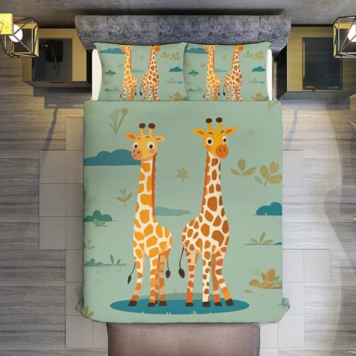 Parure de lit motif girafes en microfibre douce avec 2 taies d'oreiller, taille 228x228 cm - 8