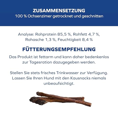 Tiernahrung Schwenner – Ochsenziemer für Hunde – 30cm große Kauartikel - 8 Stck. für langanhaltenden Kauspaß