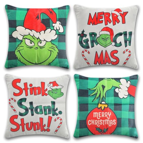 UieaMsio Cuscini Divano Natalizi 4PCS, Copricuscini Decorativi, Federa Natale, Cuscini Cotone Biancheria, Federe Decorative (45 x 45 cm)